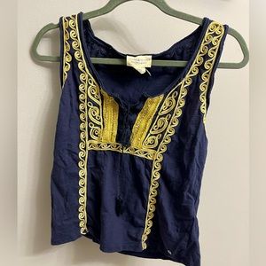 Denim and Supply Ralph Lauren, Navy Tank with Gold Lace, size Medium